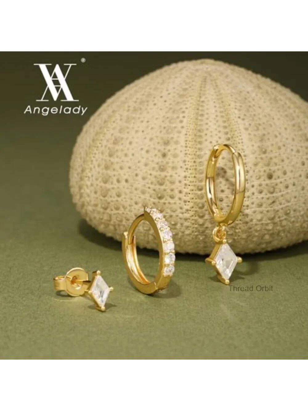 3 Pairs Gold Plated Sterling Silver Huggie Hoop & CZ Stud Earring Set